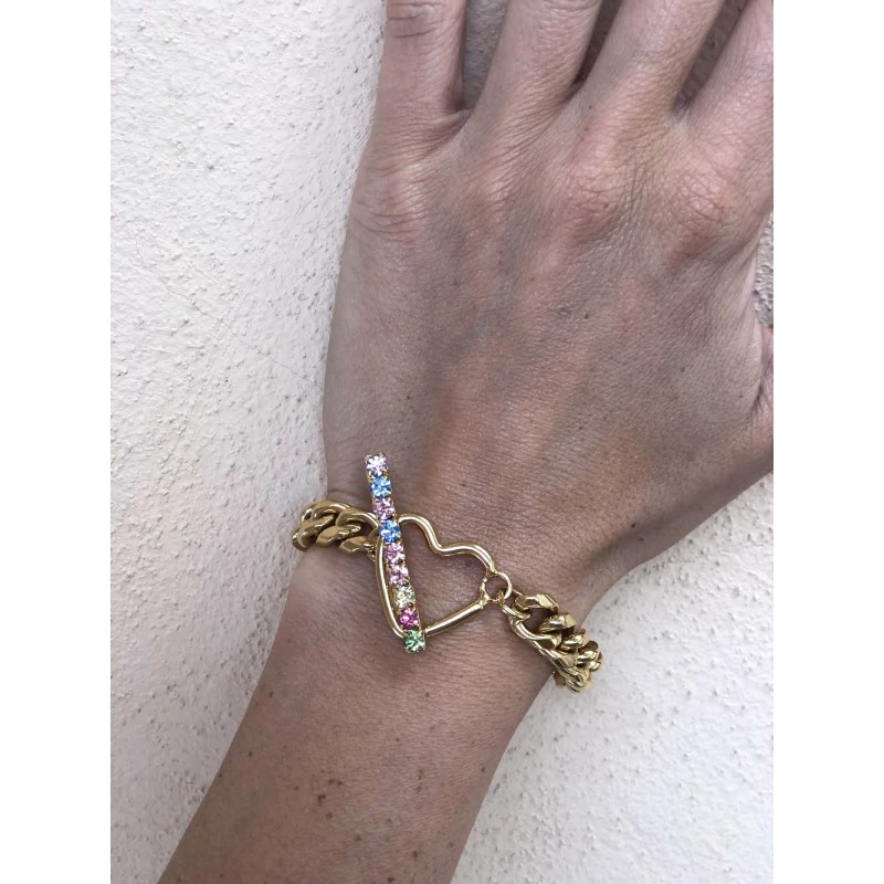 BRACCIALE CON CATENA,CUORE E BARRETTA IN ZIRCONI